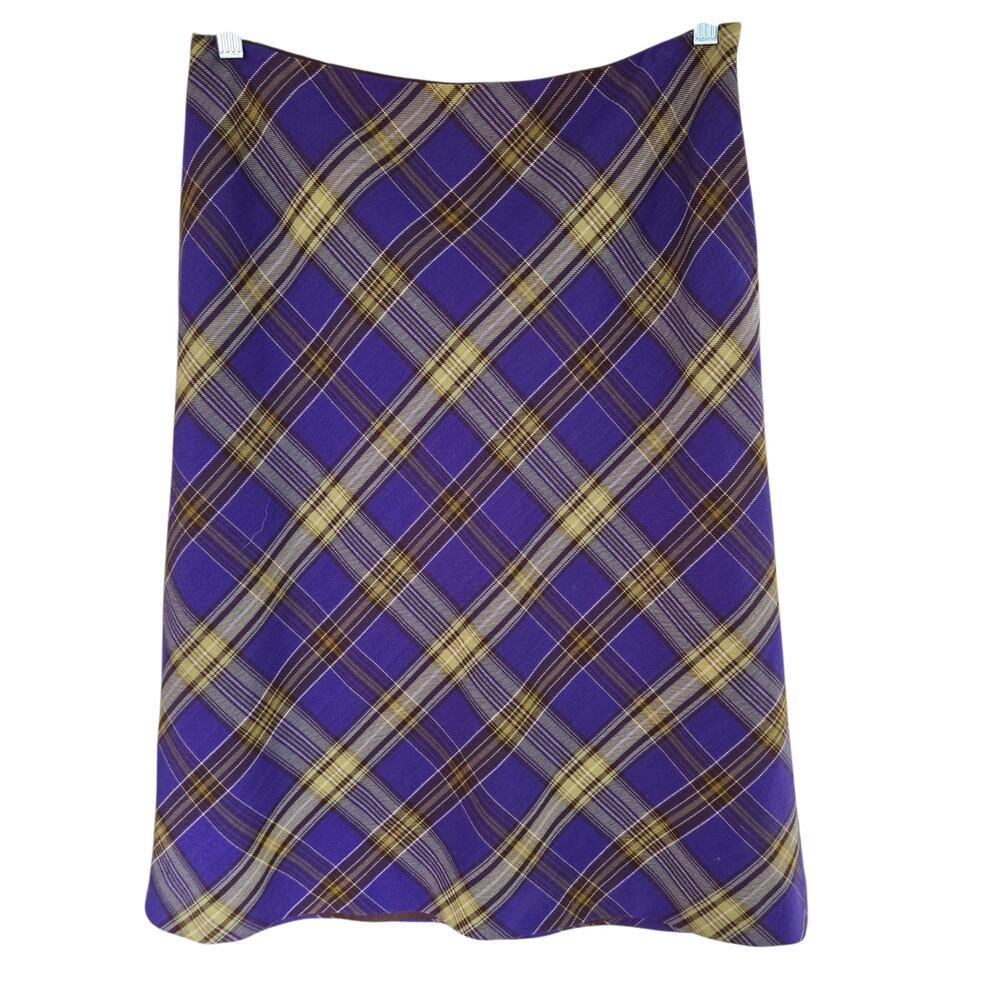 Vintage 90's Purple A-line Plaid Midi Skirt Grunge Whimsy Size Large